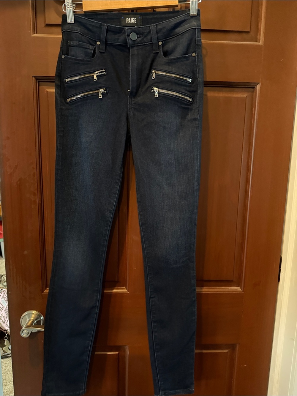 PAIGE Dark Indigo Skinny Jeans with Front Zip Details